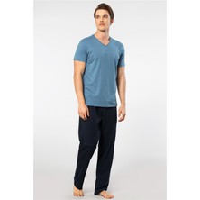 Cacharel 2192 Erkek Kısa Kollu V Yaka Pijama Takımı-Indigo