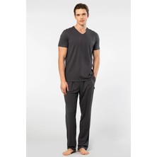 Cacharel 2192 Erkek Kısa Kollu V Yaka Pijama Takımı-Antrasit