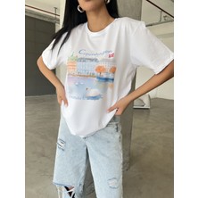 Blah Copenhagen Baskılı Yapay Zeka Tasarımı Penye Oversize %100 Pamuk Kadın T-Shirt