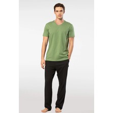 Cacharel 2192 Erkek Kısa Kollu V Yaka Pijama Takımı-Yeşil