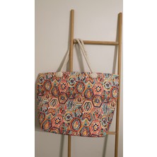 Kadın Otantik- Renkli - Fermuarlı- 50*35 Cm- Plaj Çantası