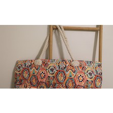 Kadın Otantik- Renkli - Fermuarlı- 50*35 Cm- Plaj Çantası