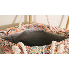 Kadın Otantik- Renkli - Fermuarlı- 50*35 Cm- Plaj Çantası