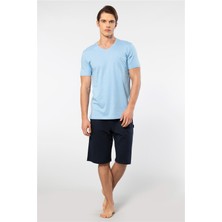 Cacharel 2193 Erkek Kısa Kollu V Yaka Şortlu Pijama Takımı-Mavi
