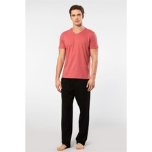 Cacharel 2192 Erkek Kısa Kollu V Yaka Pijama Takımı-Mercan