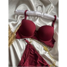 Nivene Bordo Çift Dolgulu Double Push Up Sütyen Takımı