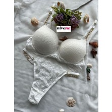 Nivene Zincirli Dantelli Dolgulu Push Up Sütyen Takım