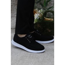 Fort Dks 023 Siyah Beyaz Hafif Rahat Keten Sneaker Erkek Ayakkabı