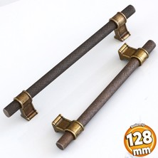 Badem10 Hisar Antik Sarı Metal Kulp 128 mm Tırtıklı Desen Mobilya Çekmece Mutfak Dolabı Dolap Kulpları