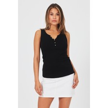 Vena Kadın Matilda Siyah Düğme Detaylı Vücuda Oturan Atlet