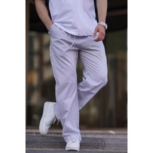 Madmext Gri Beli Ayarlanabilir Bol Paça Dökümlü Çizgili Pantolon 6541