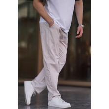Madmext Bej Beli Ayarlanabilir Bol Paça Dökümlü Çizgili Pantolon 6541
