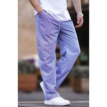 Madmext Lacivert Beli Ayarlanabilir Bol Paça Dökümlü Çizgili Pantolon 6541