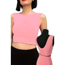 Due Stelle Kadın Sırt Dekolteli Crop Bluz Pudra
