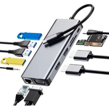 Foxyn FXN-12H USB Hub 3.0 4K Çift HDMI 1000MBPS Gigabit Ethernet VGA MacBook USB Sd Card Çevirici Adaptör