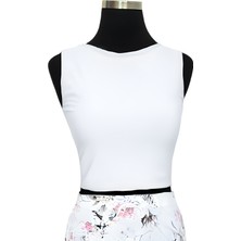 Due Stelle Kadın Sırt Dekolteli Crop Bluz Beyaz