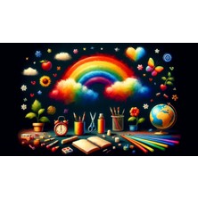 Venspor Renkli Dünyalar Gökkuşağı ve Sanat Malzemeleri Temalı Arkaplan 200 x 150 cm Fon Duvar Örtüsü