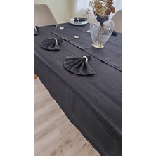 Zesa Home Colber Çizgi Detaylı Masa Örtüsü Siyah 8 Kişilik 18 Parça - Masa 160X180...160X350