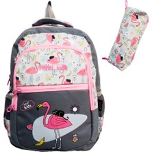 Glanart 3 Gözlü Full Astarlı Ilkokul Çantası+ Kalemlik 2 Li Set Filamingolu