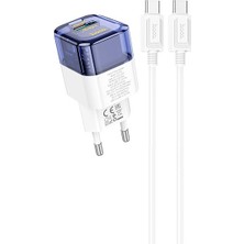 Hoco C131A Platinum PD30W+QC3.0 Girişli Hızlı Şarj Başlığı ve Type-C To Type-C Kablo