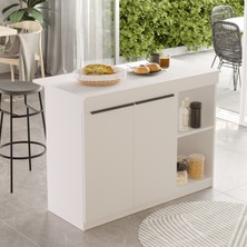 L'occi Concept Steel Ada Mutfak Yemek Masası 2 Kapaklı 120CM Beyaz Sl2-W