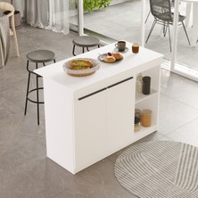 L'occi Concept Steel Ada Mutfak Yemek Masası 2 Kapaklı 120CM Beyaz Sl2-W