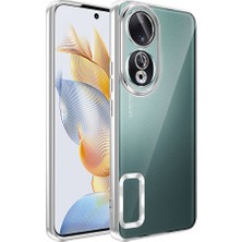 Kılıfmania Huawei Honor 90 Kapak Yanları Renkli Lens Korumalı Logo Gösteren Şeffaf Luxury Silikon Kılıf - Gümüş