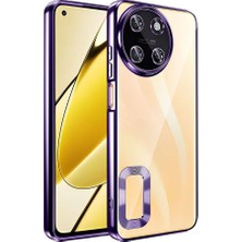 Kzy Realme 11 4g Kapak Yanları Renkli Lens Korumalı Logo Gösteren Şeffaf Luxury Silikon Kılıf - Mor