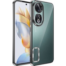 Kzy Huawei Honor 90 Kapak Yanları Renkli Lens Korumalı Logo Gösteren Şeffaf Luxury Silikon Kılıf - Siyah