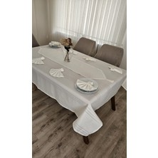 Zesa Home Colber Çizgi Detaylı Masa Örtüsü Krem 12 Kişilik 26 Parça - Masa 160X220...160X400