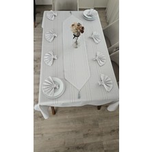 Zesa Home Colber Çizgi Detaylı Masa Örtüsü Gri 12 Kişilik 26 Parça - Masa 160X220...160X400