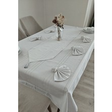 Zesa Home Colber Çizgi Detaylı Masa Örtüsü Gri 12 Kişilik 26 Parça - Masa 160X220...160X400