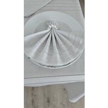 Zesa Home Colber Çizgi Detaylı Masa Örtüsü Gri 12 Kişilik 26 Parça - Masa 160X220...160X400