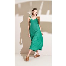 Tena Kadın Zümrüt Ip Askılı Rahat Kesim Ruhsel Kumaş Elbise