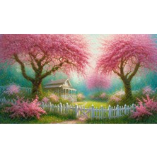 Venspor Pembe Çiçeklerle Çevrili Bahar Bahçesi Arkaplan 200 x 150 cm Fon Duvar Örtüsü