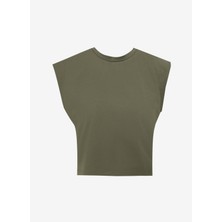 People By Fabrika Bisiklet Yaka Düz Haki Kadın T-Shirt Spbf4Sl-Tst5577