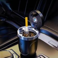 Coofbe Premium Car Ashtray LED Işıklı Taşınabilir Kapaklı Araba Küllük Kül Tablası Yıkanabilir Küllük