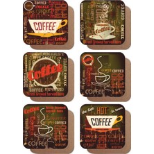 Major Selection Retro Vintage Tarz Yazılı Kahve Temalı 6lı Retro Ahşap Bardak Altlığı Seti