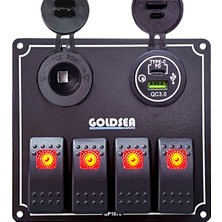 Goldsea Switch Panel 4 Anahtarlı Şarj - USB Soketli 12-24V Kontrol Paneli