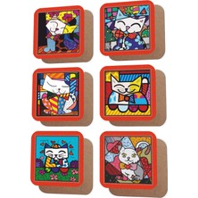 Major Selection Sevimli Kediler Picasso Artı Temalı 6 Lı Retro Ahşap Bardak Altlığı Seti