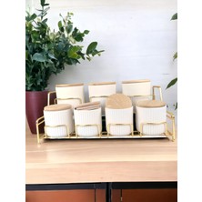 Qtahya Home 7'li Ahşap Kapaklı Standlı Baharatlık Vakumlu Kapak