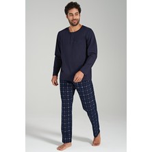 Pijadore Erkek Uzun Kol Lacivert  Pamuk Pijama Takımı C9T8N6O1