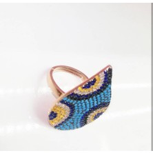 Oriental Kuyumculuk Jewellery Nazar Boncuklu Damla Rose Gümüş Yüzük