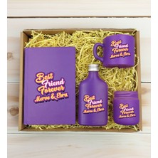 Bk Gift Kişiye Özel Isimli Dtf Best Friend Temalı Mor Defter & Kahve Fincanı & Kolonya & Mum Hediye Seti-3, Arkadaşa Hediye, Doğum Günü Hediyesi