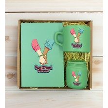 Bk Gift Kişiye Özel Isimli Dtf Best Friend Temalı Yeşil Defter & Kahve Fincanı & Mum Hediye Seti-5, Arkadaşa Hediye, Doğum Günü Hediyesi
