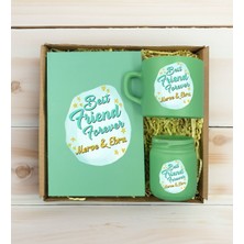 Bk Gift Kişiye Özel Isimli Dtf Best Friend Temalı Yeşil Defter & Kahve Fincanı & Mum Hediye Seti-2, Arkadaşa Hediye, Doğum Günü Hediyesi