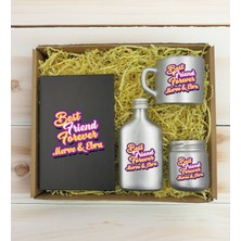 Bk Gift Kişiye Özel Isimli Dtf Best Friend Temalı Antrasit Defter & Gümüş Kahve Fincanı & Kolonya & Mum Hediye Seti-3, Arkadaşa Hediye, Doğum Günü Hediyesi