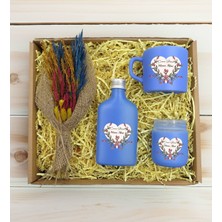 Bk Gift Kişiye Özel Isimli Dtf Anne Temalı Mavi Kahve Fincanı & Kolonya & Mum & El Yapımı Kuru Çiçek Buketi Hediye Seti-5, Anneye Hediye, Anneler Günü Hediyesi