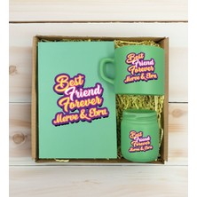 Bk Gift Kişiye Özel Isimli Dtf Best Friend Temalı Yeşil Defter & Kahve Fincanı & Mum Hediye Seti-3, Arkadaşa Hediye, Doğum Günü Hediyesi