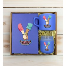 Bk Gift Kişiye Özel Isimli Dtf Best Friend Temalı Mavi Defter & Kahve Fincanı & Mum Hediye Seti-5, Arkadaşa Hediye, Doğum Günü Hediyesi